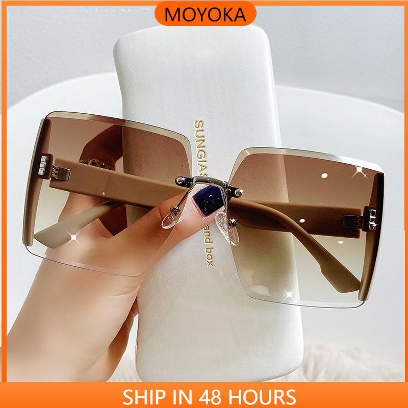 MOYOKA Rimless Sunglasses Women Oversized Vintage Shades